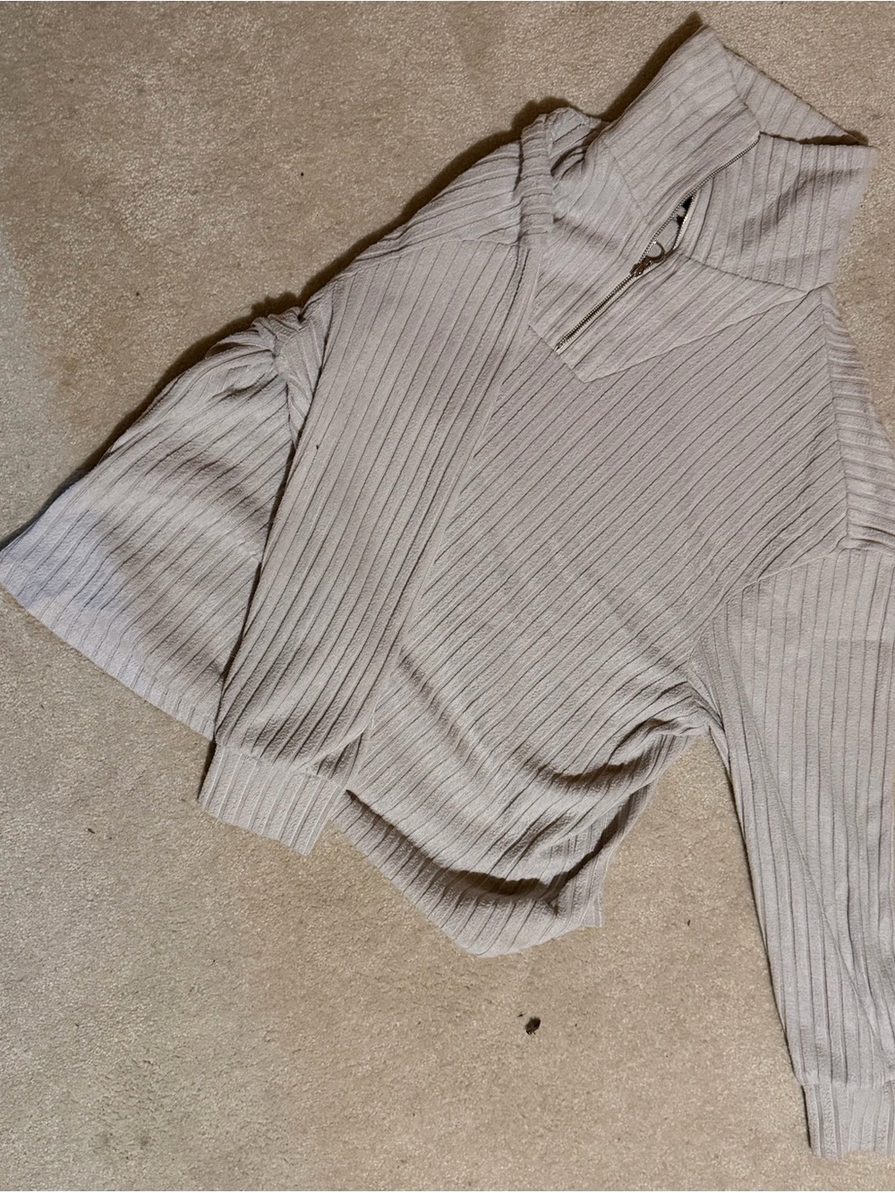 Mock Neck Ribbed Sweater Top in Light Beige